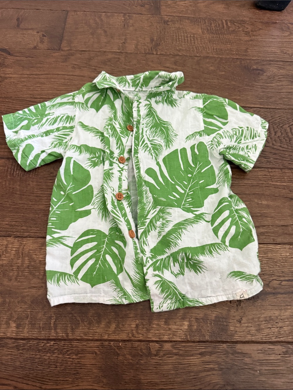 Kids Tropical Leaf Button-Up Shirt in Green